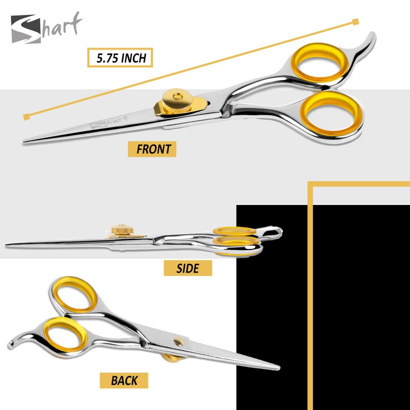 SHARF Professional 5.75â€ Straight Barber Scissors: Sharp 440c Japanese Stainless Steel Hair Cutting Shears For Men & Women| Gold Touch Series Trimming Scissors w/Easy Grip Handles - Image 2